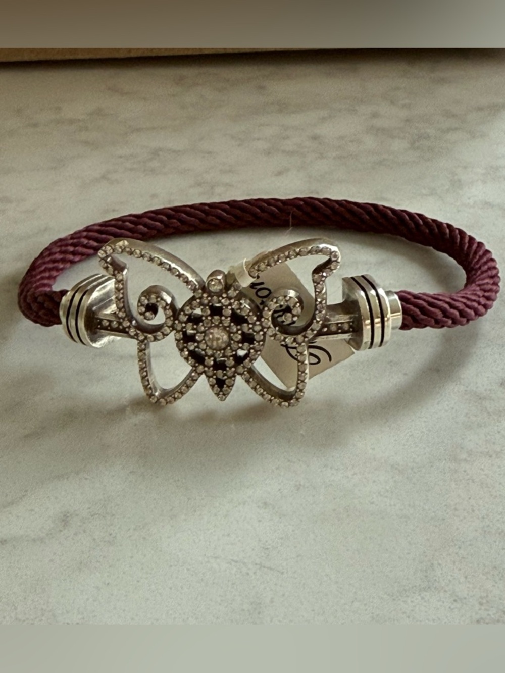 NWT Brighton Color Clique Dark Purple Cord Silver Butterfly Crystal Bracelet